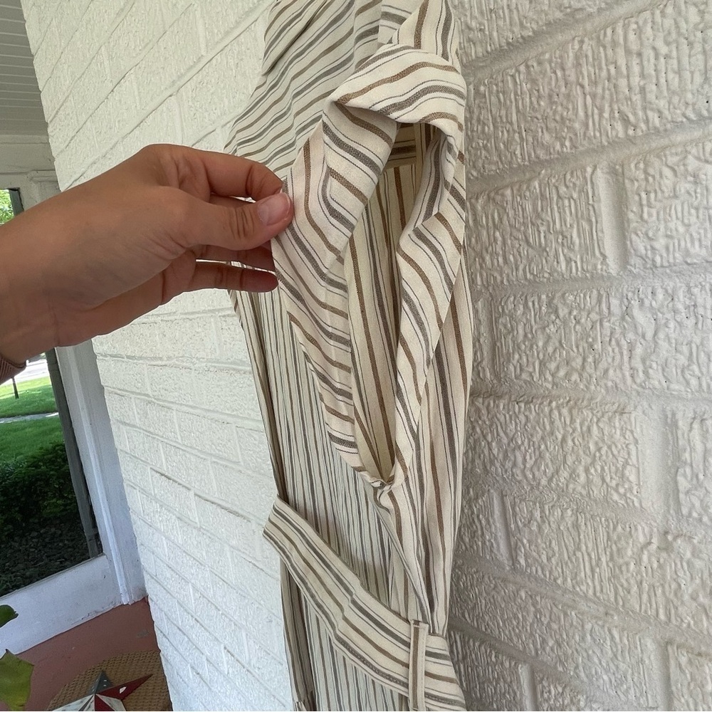 NEW Derek Lam 10 Crosby Laurel Striped Linen Blend Midi Dress Tan Stripe 6 NWT - Picture 9 of 13